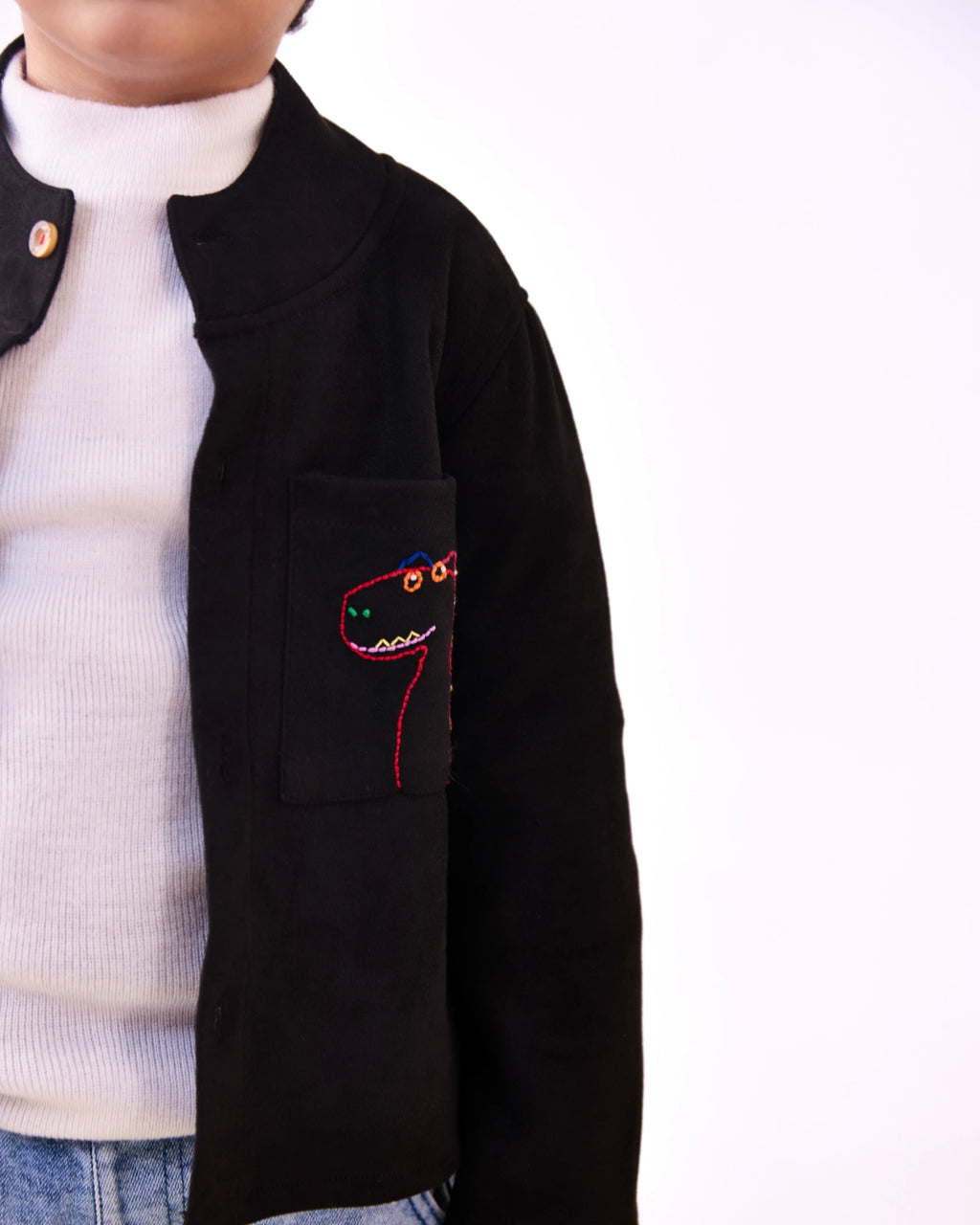 Midnight Hand Embroidered Suede Jacket