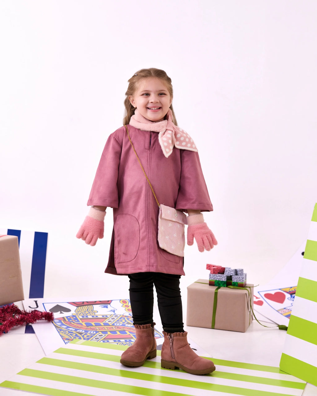 Mauve Bell Sleeve Suede Overcoat