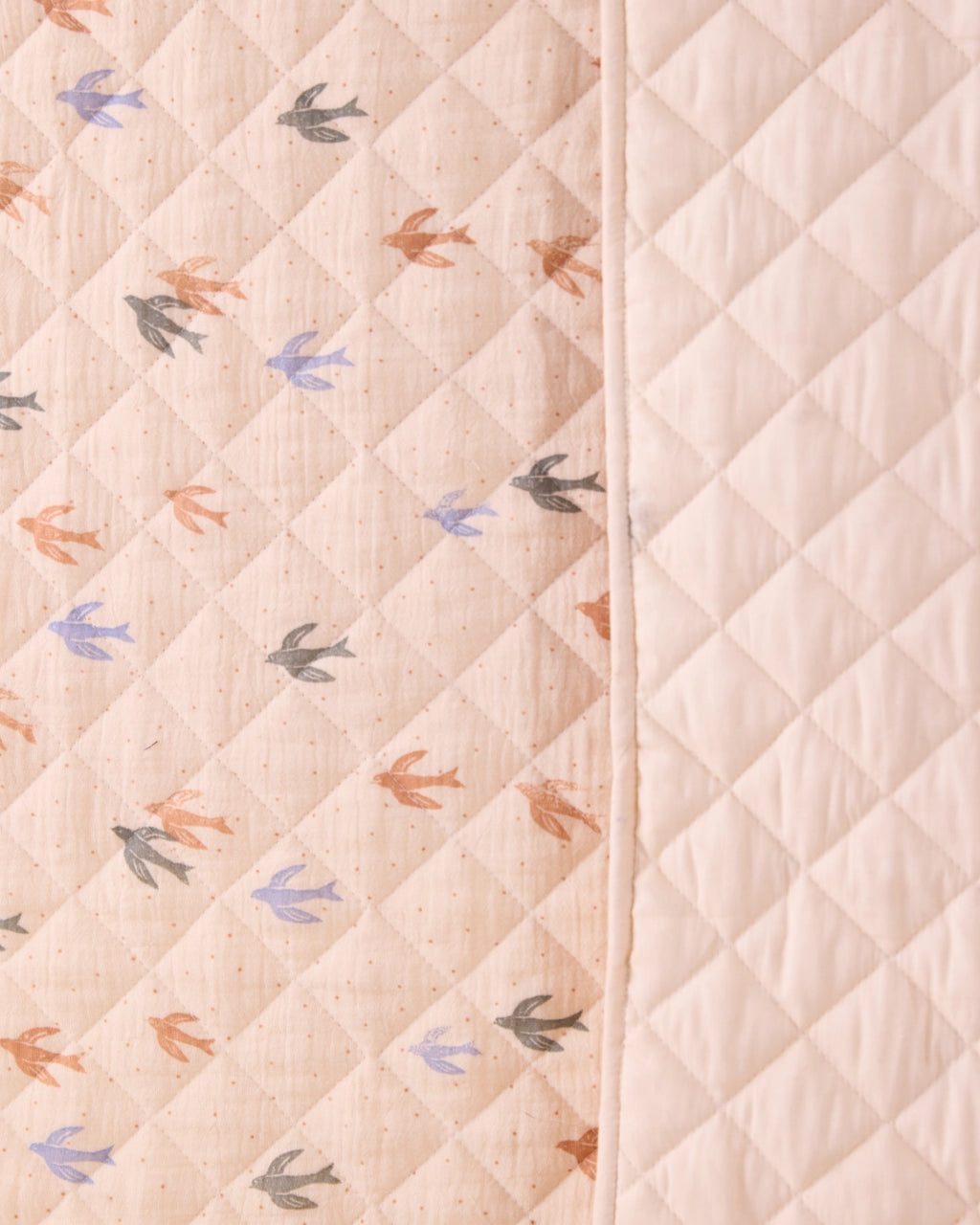 Cream Bird Print Baby Quilt