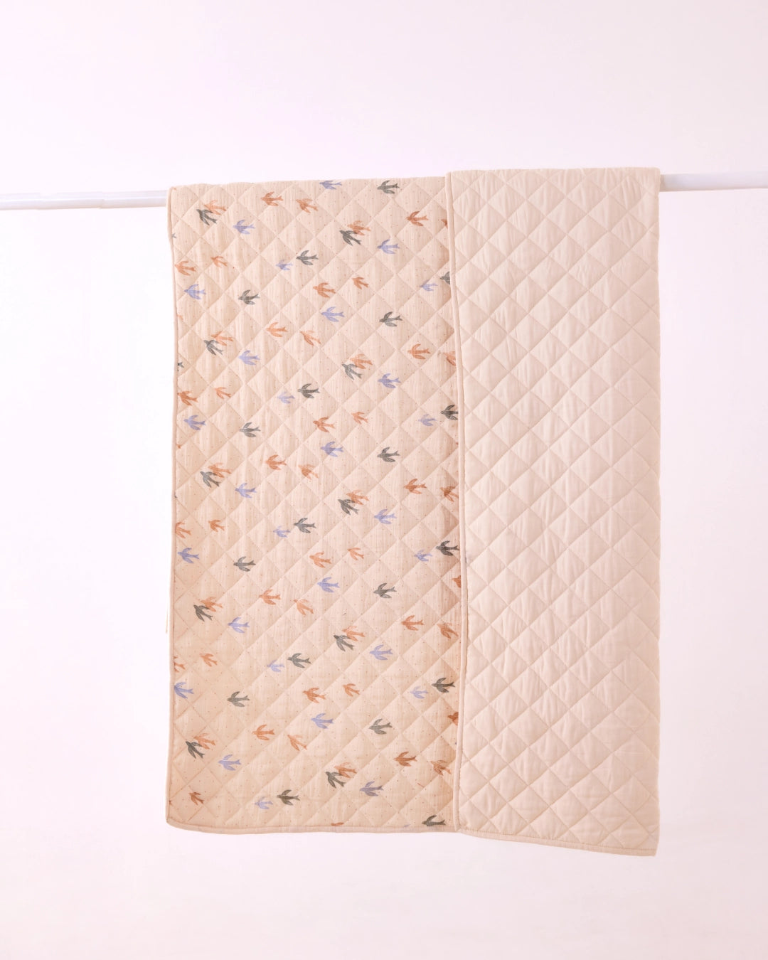 Cream Bird Print Baby Quilt